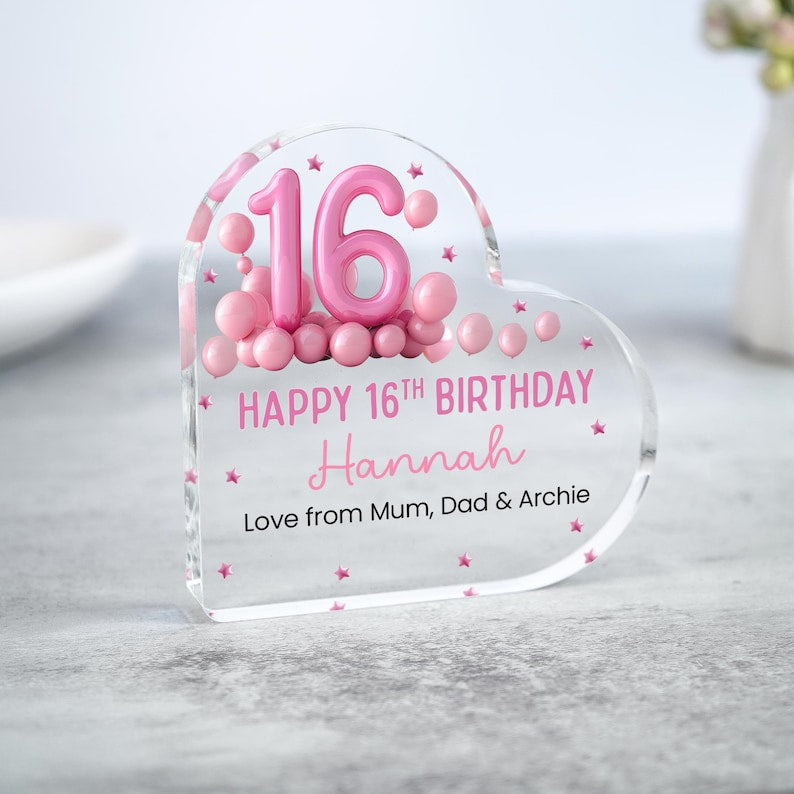 Personalised Happy 16th Birthday Gift For Her, Birthday Gift For Her, Heart Plaque, 16th Birthday Gifts, Pink 16th Gift, Gifts for Her