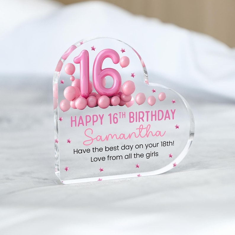 Personalised Happy 16th Birthday Gift For Her, Birthday Gift For Her, Heart Plaque, 16th Birthday Gifts, Pink 16th Gift, Gifts for Her