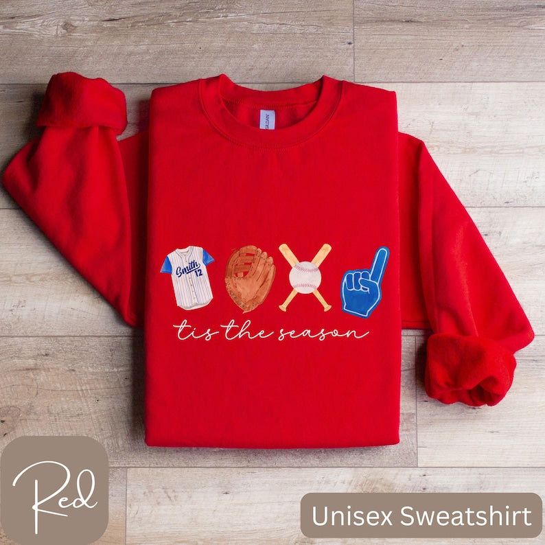 Customized Baseball Sweatshirt, Baseball Tis the Season, Baseball Gifts, Cute Baseball Mom Shirt, Baseball Jersey Number Shirt, Baseball Mom