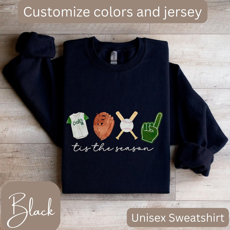 Customized Baseball Sweatshirt, Baseball Tis the Season, Baseball Gifts, Cute Baseball Mom Shirt, Baseball Jersey Number Shirt, Baseball Mom