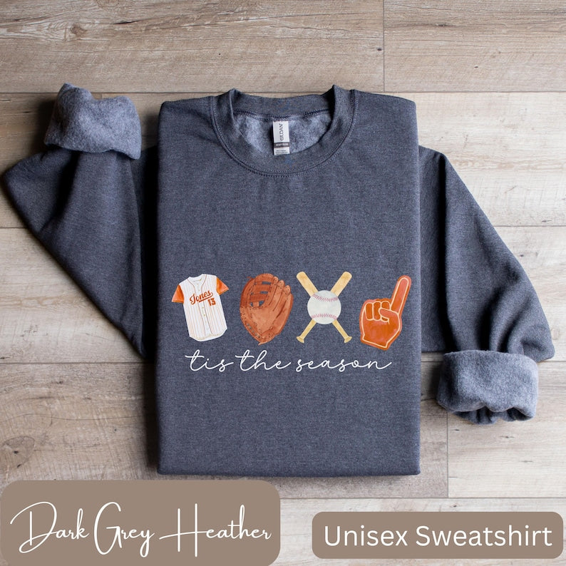 Customized Baseball Sweatshirt, Baseball Tis the Season, Baseball Gifts, Cute Baseball Mom Shirt, Baseball Jersey Number Shirt, Baseball Mom