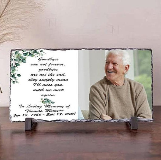 Personalized memorial photo plaque, Picture Frame Personalized, Goodbyes are not forever, In Loving Memory Gift, photo memorial keepsake