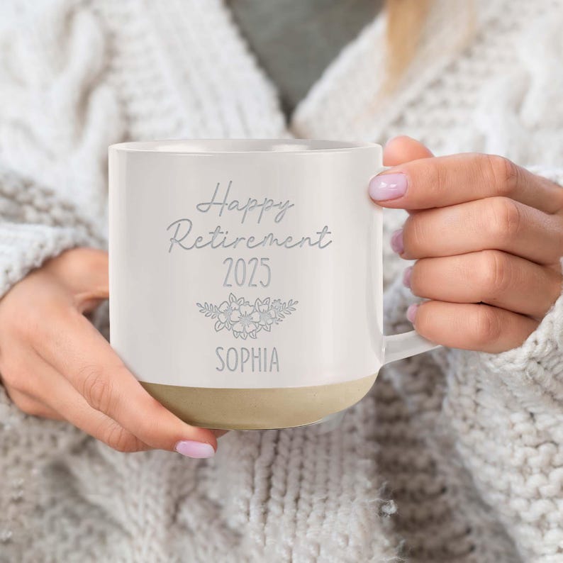 Personalized Retirement Pottery Mug, Happy Retirement Coffee Cup, Custom Retirement Gift For Boss Co Worker, Officially Retired Cup For Her