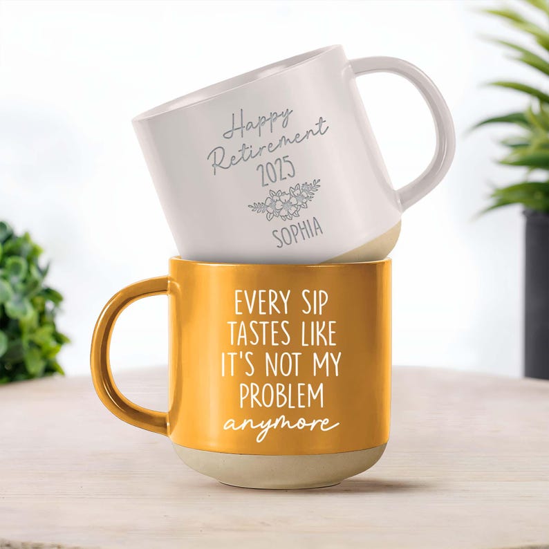 Personalized Retirement Pottery Mug, Happy Retirement Coffee Cup, Custom Retirement Gift For Boss Co Worker, Officially Retired Cup For Her