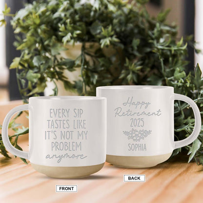 Personalized Retirement Pottery Mug, Happy Retirement Coffee Cup, Custom Retirement Gift For Boss Co Worker, Officially Retired Cup For Her