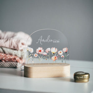 Custom Night Light for Baby Girl, Toddler Bedside Night Light, Custom Name Lamp, Floral Night Light for Nursery Decor, New Baby Gift