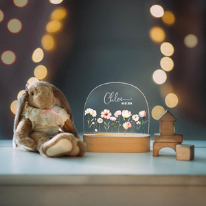 Custom Night Light for Baby Girl, Toddler Bedside Night Light, Custom Name Lamp, Floral Night Light for Nursery Decor, New Baby Gift
