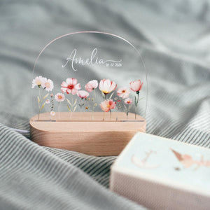 Custom Night Light for Baby Girl, Toddler Bedside Night Light, Custom Name Lamp, Floral Night Light for Nursery Decor, New Baby Gift