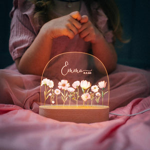 Custom Night Light for Baby Girl, Toddler Bedside Night Light, Custom Name Lamp, Floral Night Light for Nursery Decor, New Baby Gift