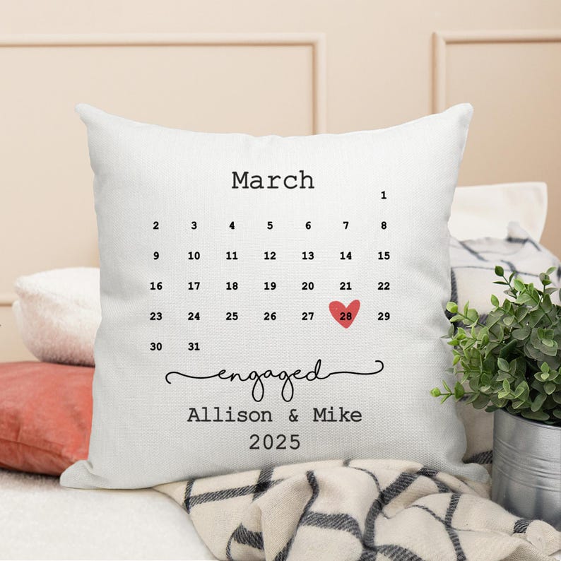 Personalized Engagement Pillow, Engagement Gifts, Engagement Date Gift, Personalized Pillow Cover, Gift For the Couple, Anniversary Pillow