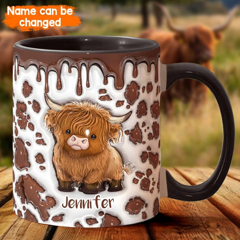 Just A Girl Who Loves Highland Cow Personalized Accent Mug, Personalized Highland Cow Coffee Mug, Cute Highland Cow Mug, Custom Gifts 2025