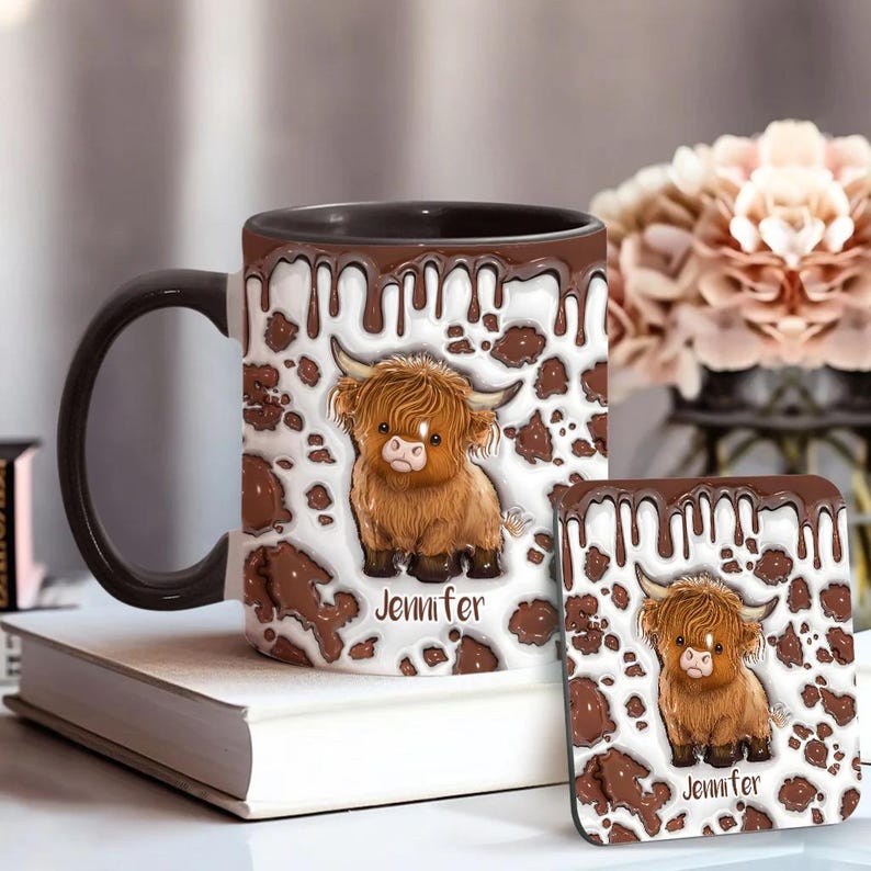 Just A Girl Who Loves Highland Cow Personalized Accent Mug, Personalized Highland Cow Coffee Mug, Cute Highland Cow Mug, Custom Gifts 2025