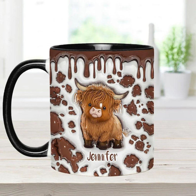 Just A Girl Who Loves Highland Cow Personalized Accent Mug, Personalized Highland Cow Coffee Mug, Cute Highland Cow Mug, Custom Gifts 2025