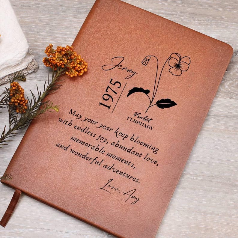 Birthflower 50th birthday gift for women- Birth Flower Birthday Gift for Friend -Personalized Journal Happy Birthday