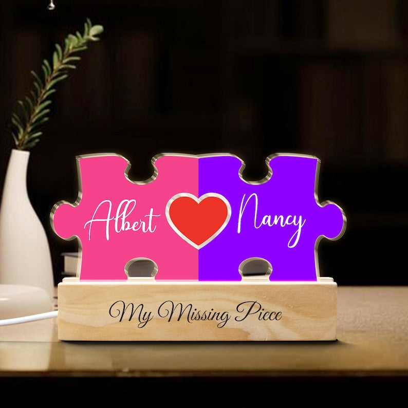 Personalized Puzzle Piece Name Sign Night Light, Valentine Gift for Him, Her, Puzzle Name Sign For Couples, Boyfriend Gift , Love Keepsake