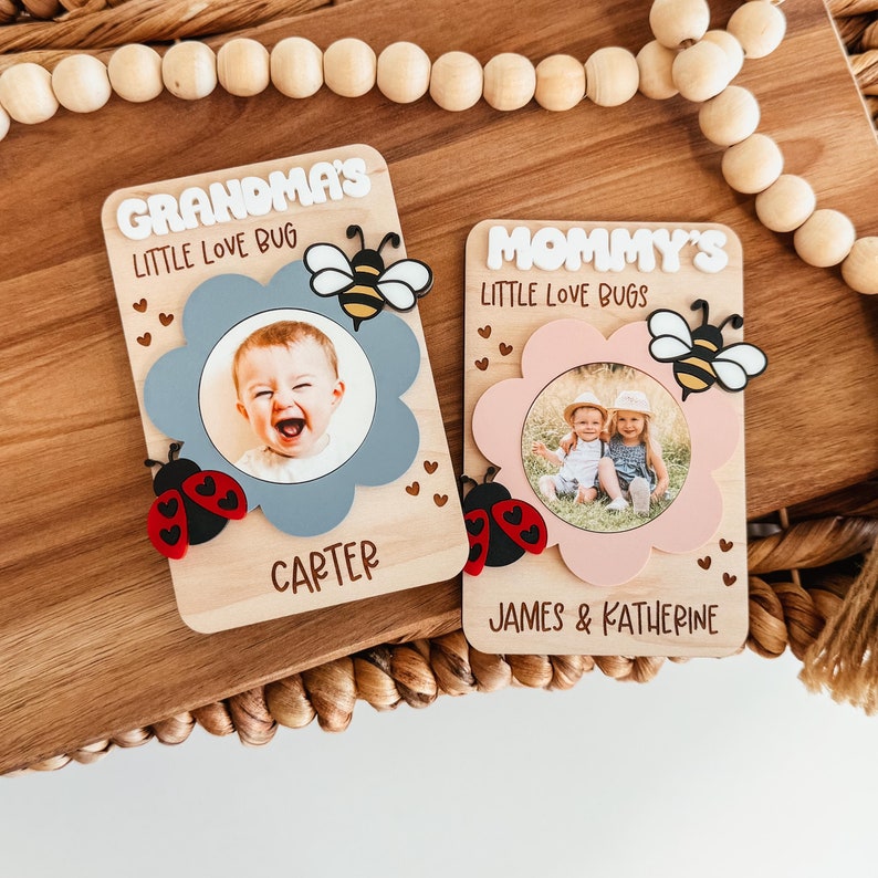 Fridge Photo Magnet, Custom Photo Frame Magnet, Love Bug Magnet, Mom Photo Magnet, Grandma Photo Magnet, Mother's Day Gift, Mom Gift