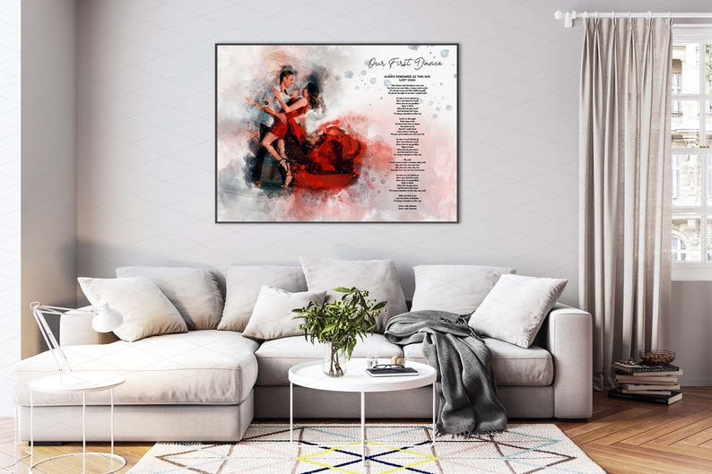 Custom Watercolor Song Portrait from Photo, Wedding Gift, Personalized First Dance Illustration, 1st Anniversary Gift, Framed Canvas Print
