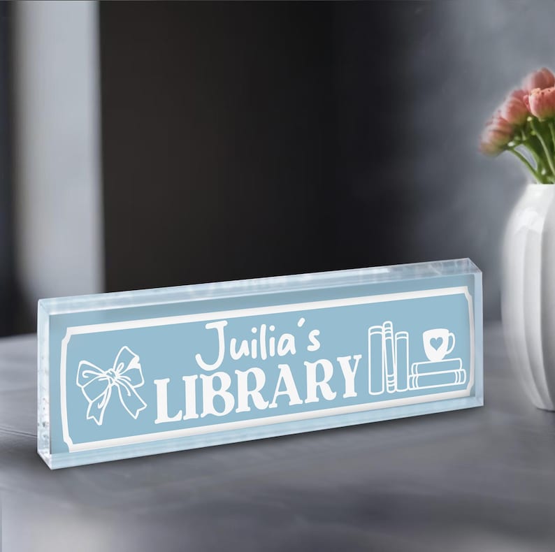 Personalized Library Sign, Bookish Bookshelf Sign for Book Nook, Gift for Book Lovers, Bookcase Sign, Bookish Room Decor, Reader Gift