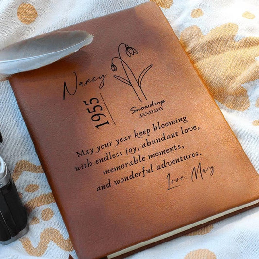 Birthflower Custom Birthday gift for women- 70th Birth Flower Birthday Gift for Friend -Personalized Journal Happy Birthday