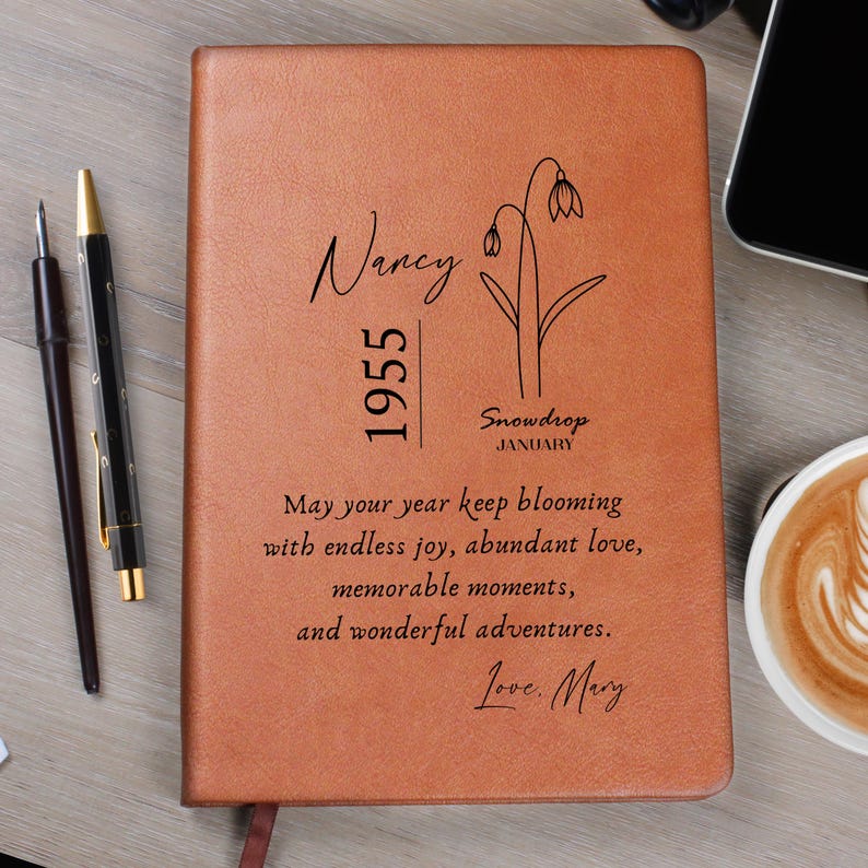 Birthflower Custom Birthday gift for women- 70th Birth Flower Birthday Gift for Friend -Personalized Journal Happy Birthday