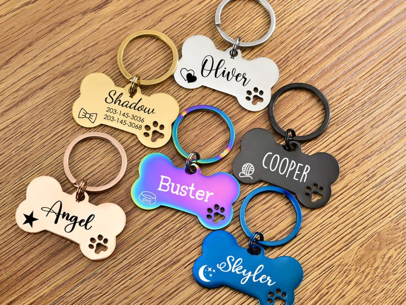Stainless Steel Dog Tag, Bone Shape, Dog Collar Tag, Personalized Cat Tag, Cat ID Tag, Dog ID Tag, Outdoor Dog Name Tag, Engraved Pet Tag,