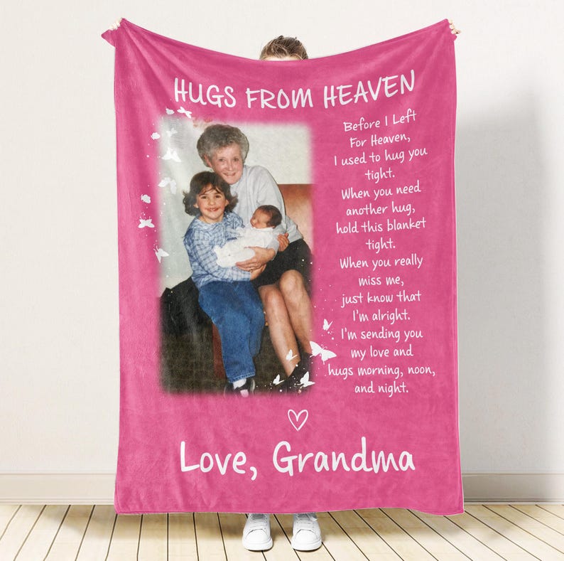 Personalized Memorial Blanket, A Hug From Heaven Blanket, Memorial Custom Photo Blanket, Remembrance Gift, Fathers Day gift, Gift for dad
