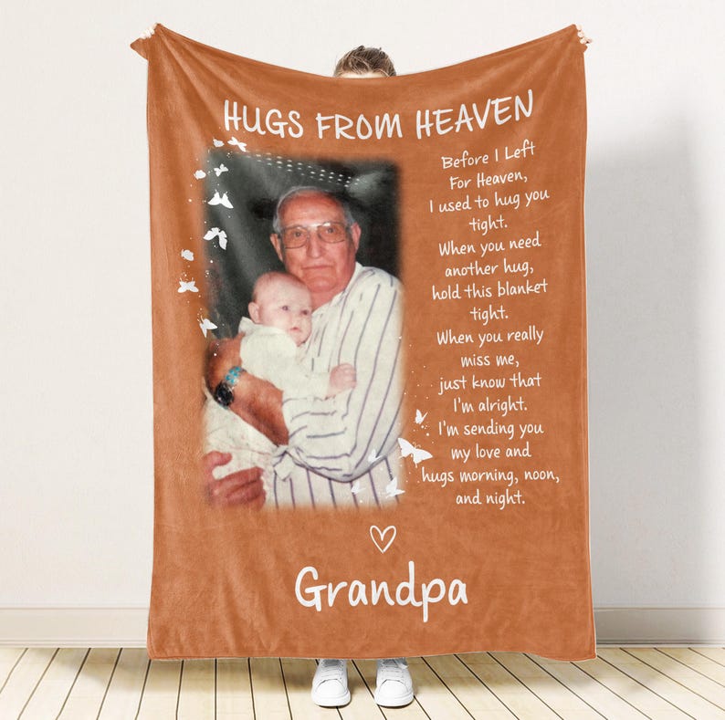 Personalized Memorial Blanket, A Hug From Heaven Blanket, Memorial Custom Photo Blanket, Remembrance Gift, Fathers Day gift, Gift for dad