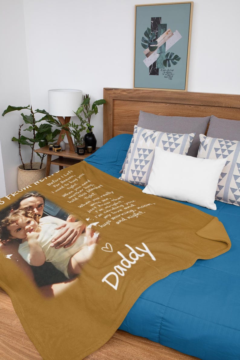 Personalized Memorial Blanket, A Hug From Heaven Blanket, Memorial Custom Photo Blanket, Remembrance Gift, Fathers Day gift, Gift for dad
