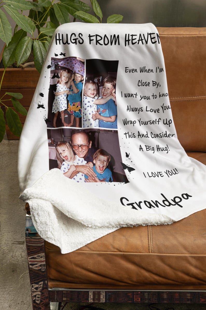 Personalized Memorial Blanket, A Hug From Heaven Blanket, Memorial Custom Photo Blanket, Remembrance Gift, Fathers Day gift, Gift for dad