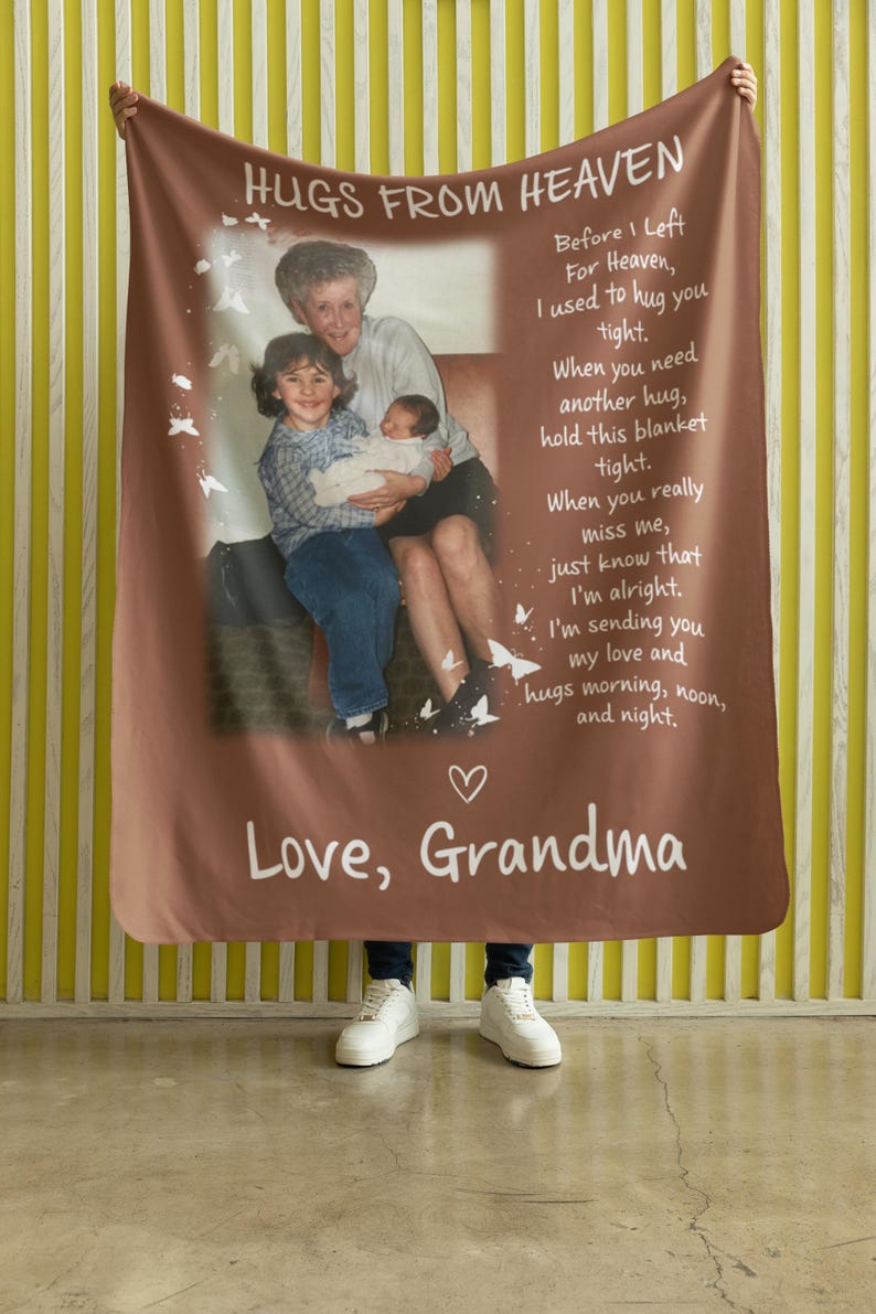Personalized Memorial Blanket, A Hug From Heaven Blanket, Memorial Custom Photo Blanket, Remembrance Gift, Fathers Day gift, Gift for dad