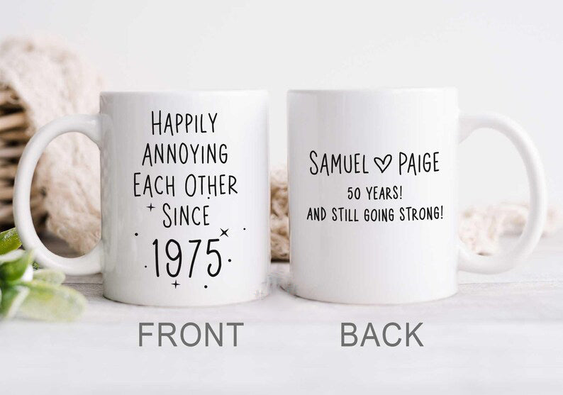 50th Anniversary Mug, 50 Year Wedding Anniversary Gift For Wife Husband, Happy 50 Yr Golden Mom Dad Parents Personalized Couple Coffee Cup