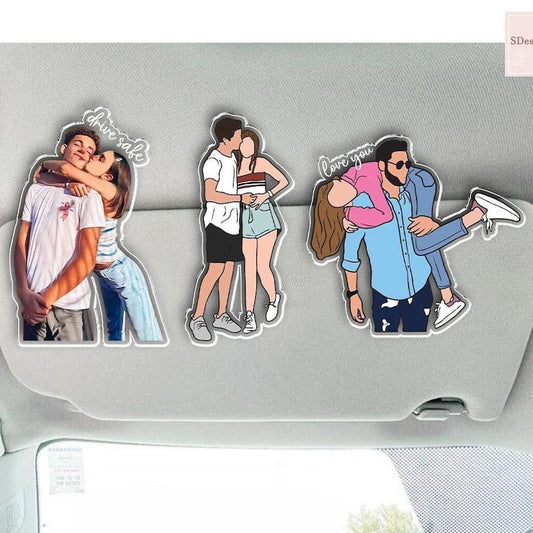 Drive Safe Love You Couple Gift , Custom Photo Car Visor Clip, Gift For Boyfriend Valentine's Day Gift for Him, Faceless Portrait Visor, Dad Gifts, Family Portrait Decoration