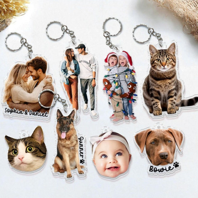 Personalized Photo Keychain, Dog Dad Gift, Custom Acrylic Charm, Dog Keychain, Pet Photo, Logo Printing Keychain, Family Photo Keychain