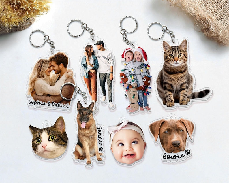Personalized Photo Keychain, Dog Dad Gift, Custom Acrylic Charm, Dog Keychain, Pet Photo, Logo Printing Keychain, Family Photo Keychain