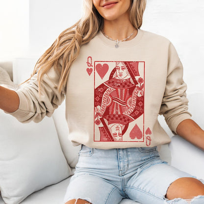 Queen of Hearts Personalized Valentine Custom Sweatshirt Gift Mom - Custom Name Valentine Gift Wife - Galentines Matching Shirt Kids Names