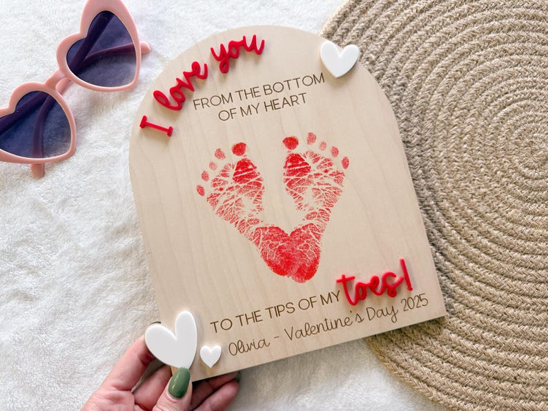 Valentine's Day Handprint Love Board, Kids Footprint Sign, First Valentine's Day Craft, Heart Keepsake Board For Baby's First Valentine