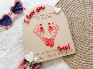 Valentine's Day Handprint Love Board, Kids Footprint Sign, First Valentine's Day Craft, Heart Keepsake Board For Baby's First Valentine