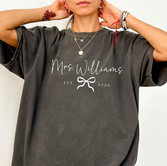 Custom Mrs Sweatshirt Future Mrs Last Name Shirt Bride Personalized Gift for New Wife Tshirt Honeymoon Tee Engagement Gift