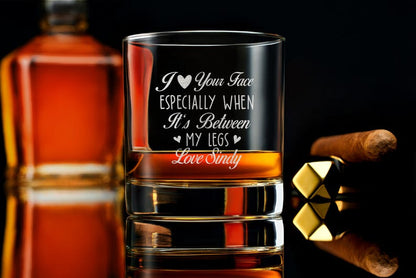Custom Whiskey Rock Glass, I love your face, Funny Gift For Husband, gift for boyfriend, valentines gift for him, Gift Box