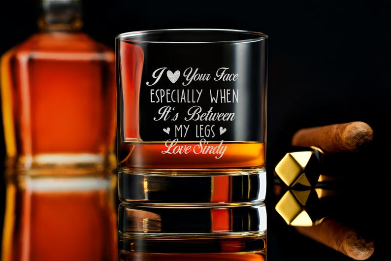 Custom Whiskey Rock Glass, I love your face, Funny Gift For Husband, gift for boyfriend, valentines gift for him, Gift Box