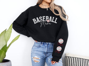 Baseball Mom Sweatshirt Baseball Mama Sweatshirt Name on Sleeve Custom Baseball Mom Gifts Baseball Sweater for Mom Baseball Sweatshirt