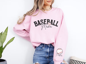 Baseball Mom Sweatshirt Baseball Mama Sweatshirt Name on Sleeve Custom Baseball Mom Gifts Baseball Sweater for Mom Baseball Sweatshirt