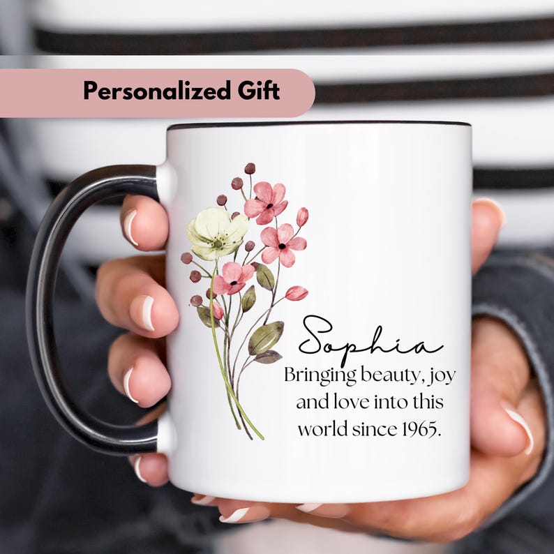 Custom 60th birthday gifts for grandma, wildflowers custom mug, 1965 mug, floral mug, birthday gift for her, 60th birthday mug, gift for mom