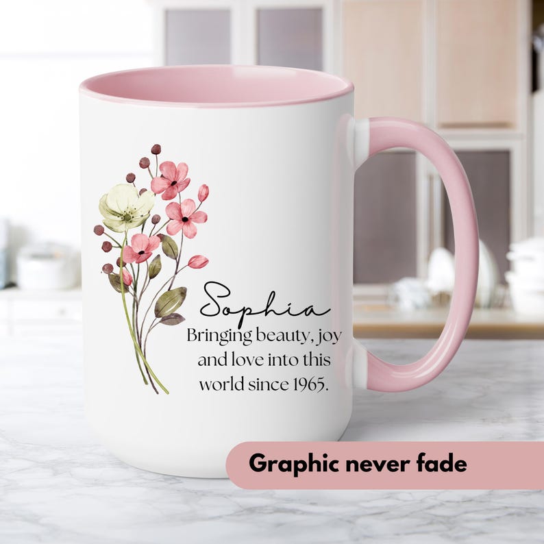 Custom 60th birthday gifts for grandma, wildflowers custom mug, 1965 mug, floral mug, birthday gift for her, 60th birthday mug, gift for mom