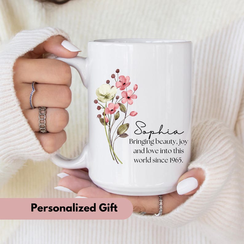 Custom 60th birthday gifts for grandma, wildflowers custom mug, 1965 mug, floral mug, birthday gift for her, 60th birthday mug, gift for mom