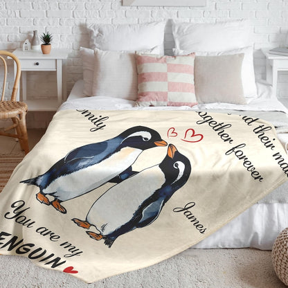 Love You Gifts for Him Her Custom Name You are My Penguin Couple Blanket Romantic Wedding Anniversary Birthday Gift for Boyfriend Girlfriend