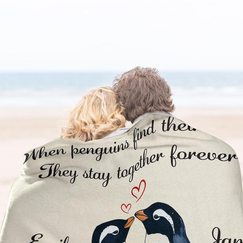 Love You Gifts for Him Her Custom Name You are My Penguin Couple Blanket Romantic Wedding Anniversary Birthday Gift for Boyfriend Girlfriend