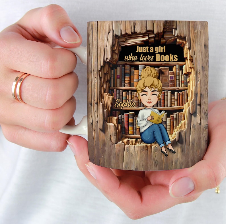 Book Lover Gifts For Women, Just A Girl Who Loves Book, Bookshelf Mug, Book Mug, Book Gifts, Gifts For Book Lovers, Custom Book Coffee Mug