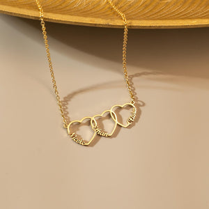 Family Name Necklace with Heart, Multiple Hearts Necklace, Kids Names Jewelry for Mom