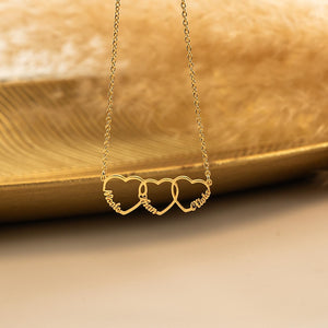 Family Name Necklace with Heart, Multiple Hearts Necklace, Kids Names Jewelry for Mom